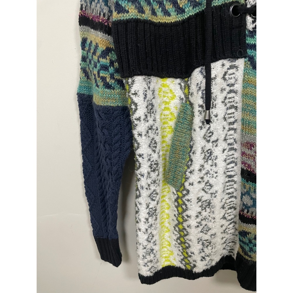 Free People Patchwork Knit Lace Up Wool Blend Sweater Size Small Boho Cozy - Picture 3 of 8